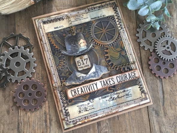 iGirlZoe: Tim Holtz, 3D texture fades, dapper stamps, inventor stamps, distress crayons, distress paint, idea-ology design tape, distress collage medium, crackle texture paste, sizzix, stampers anonymous, ranger ink, idea-ology, mixed media