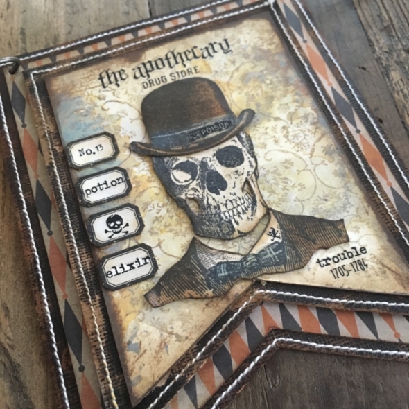 iGirlZoe: Tim Holtz, stampers anonymous. idea-ology, distress oxide, mixed media, halloween, skull, banner
