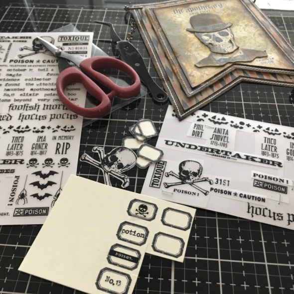 iGirlZoe: Tim Holtz, stampers anonymous. idea-ology, distress oxide, mixed media, halloween, skull, banner