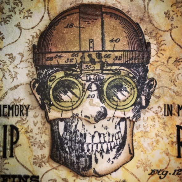 iGirlZoe: Tim Holtz, stampers anonymous. idea-ology, distress oxide, mixed media, halloween, skull, banner