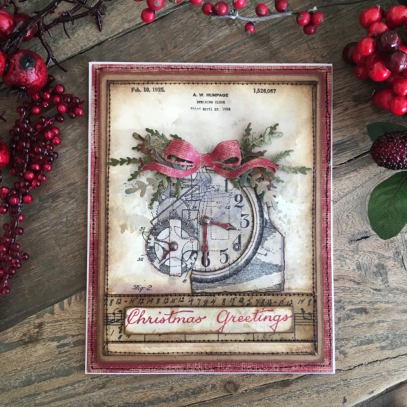 iGirlZoe: Tim Holtz, stampers anonymous, inventor, stamps, inventor 1, idea-ology, clock hands, stamptember, sizzix, funky festive, festive greens, glitter duster, holidays, christmas card