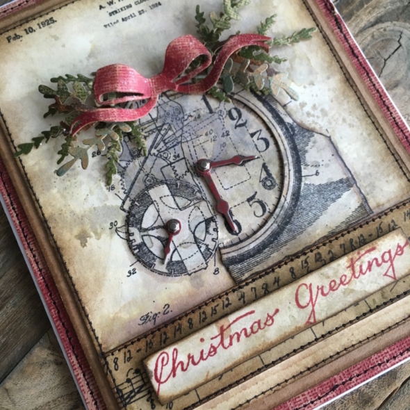 iGirlZoe: Tim Holtz, stampers anonymous, inventor, stamps, inventor 1, idea-ology, clock hands, stamptember, sizzix, funky festive, festive greens, glitter duster, holidays, christmas card