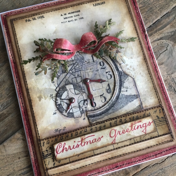 iGirlZoe: Tim Holtz, stampers anonymous, inventor, stamps, inventor 1, idea-ology, clock hands, stamptember, sizzix, funky festive, festive greens, glitter duster, holidays, christmas card