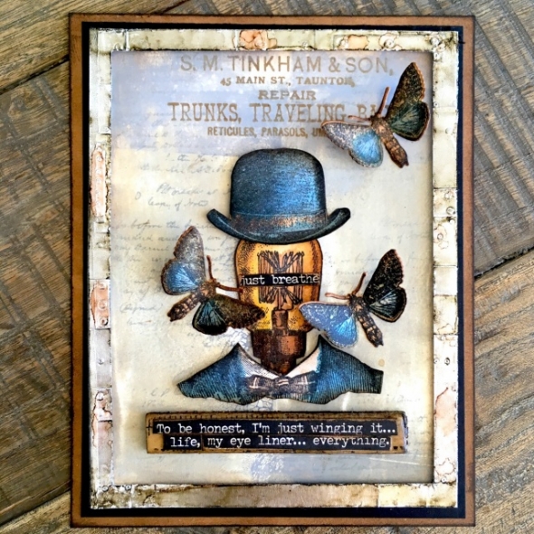 iGirlZoe: Tim Holtz, stampers anonymous, distinguished stamps, ideaology, steampunk, dapper, entomology, stamps, mixed media, card