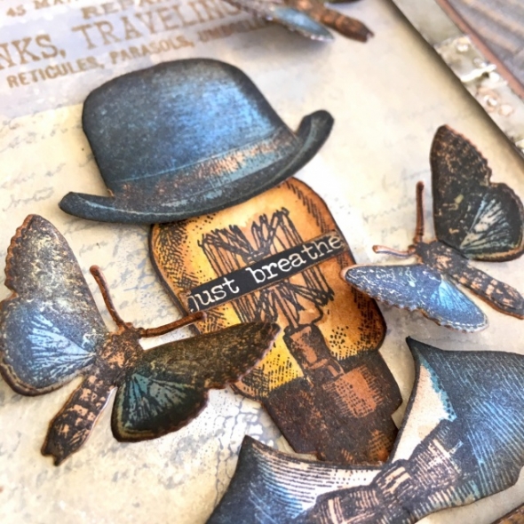 iGirlZoe: Tim Holtz, stampers anonymous, distinguished stamps, ideaology, steampunk, dapper, entomology, stamps, mixed media, card