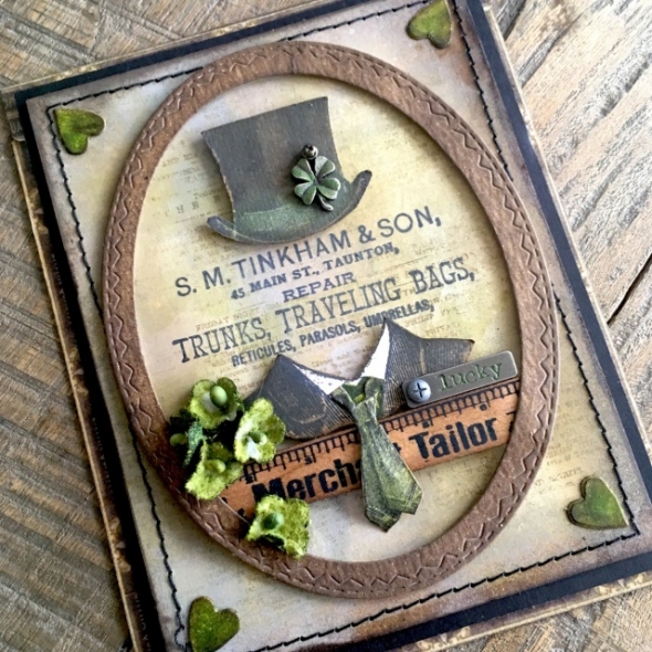 iGirlZoe: Tim Holtz, stampers anonymous, distinguished stamps, ideaology, st patricks day, dapper, stamps, mixed media, gel press, card