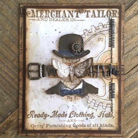 iGirlZoe: Tim Holtz, stampers anonymous, distinguished stamps, ideaology, entomology, dapper, stamps, mixed media, card