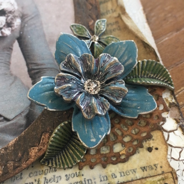 iGirlZoe: Tim Holtz, ideaology, found relatives, floral adornments, vignette hardware, mini clipboard, distress crayon, sizzix crochet thinlits die, mixed media