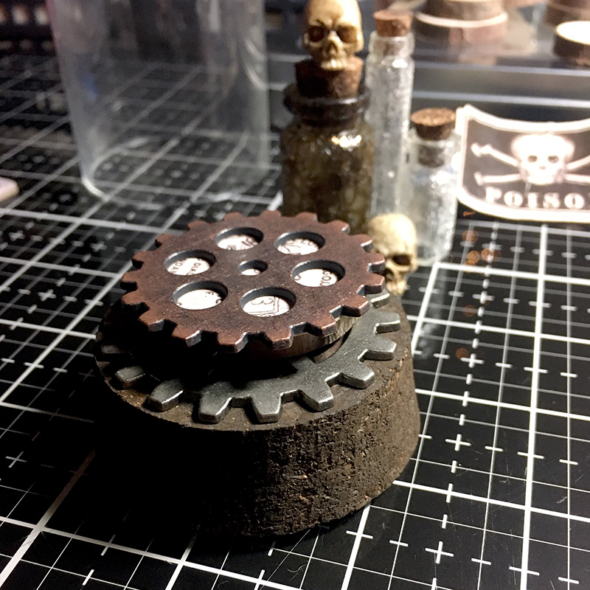 igirlzoe: Tim Holtz ideaology display dome flair apothecary bottles gears skulls