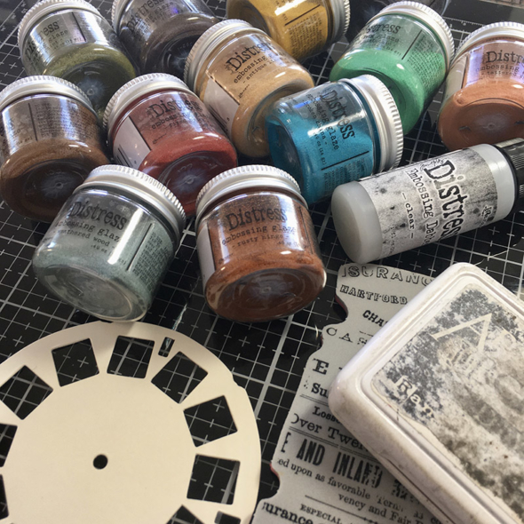 igirlzoe: Tim Holtz Distress Embossing Glaze Ranger Ink Sizzix Picture Wheel Swatch Spinner