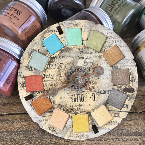 igirlzoe: Tim Holtz Distress Embossing Glaze Ranger Ink Sizzix Picture Wheel Swatch Spinner