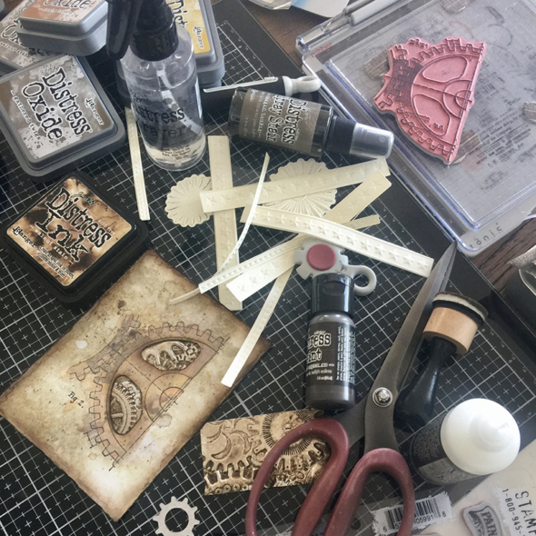 igirlzoe: Tim Holtz stampers anonymous dapper sizzix 3D mechanics texture fades impresslits ranger ink distress embossing glaze