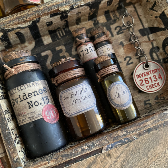 igirlzoe: tim holtz idea-ology vignette tray corked vials apothecary bottles creativation 2020