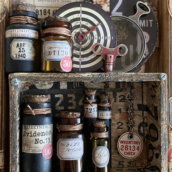 igirlzoe: tim holtz idea-ology vignette tray corked vials apothecary bottles creativation 2020